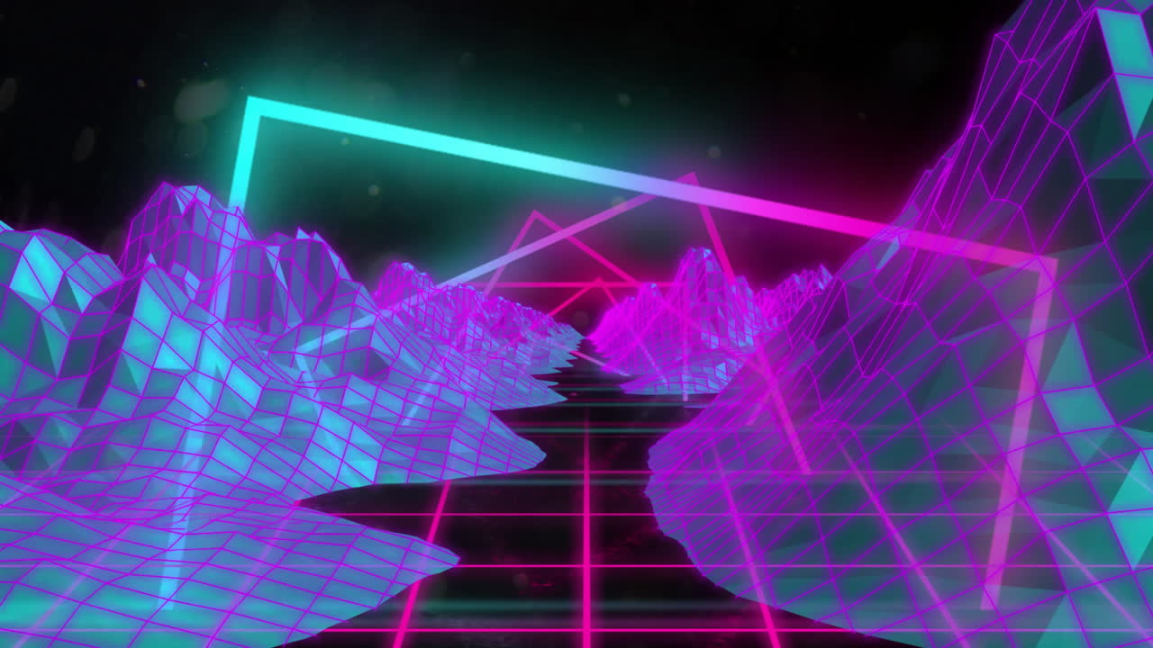 Animation of neon pattern over metaverse on black background