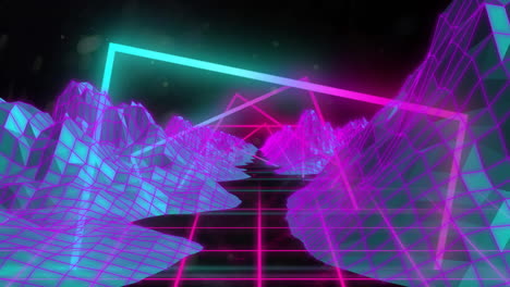 animation of neon pattern over metaverse on black background