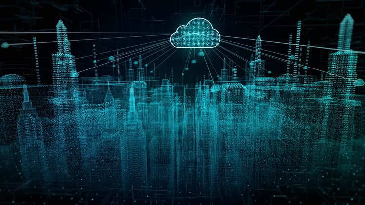 Smart city of cybersecurity digital data of futuristic and technology of cloud computing using artificial intelligence, 5g High speed internet connection and big data analysis background concept.