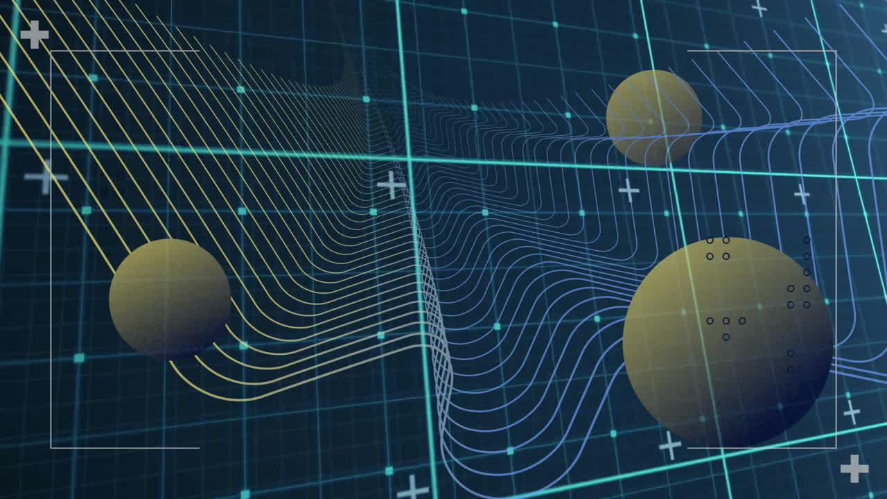 Animation of 3D spheres with grid lines forming dynamic wave patterns