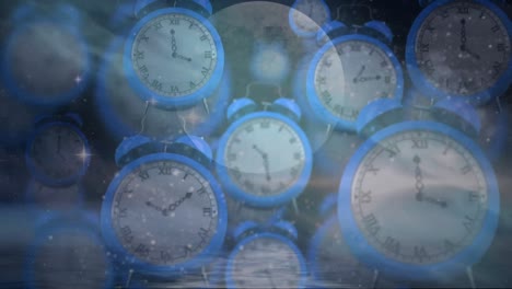 Animation-of-globe-and-space-over-clocks-ticking