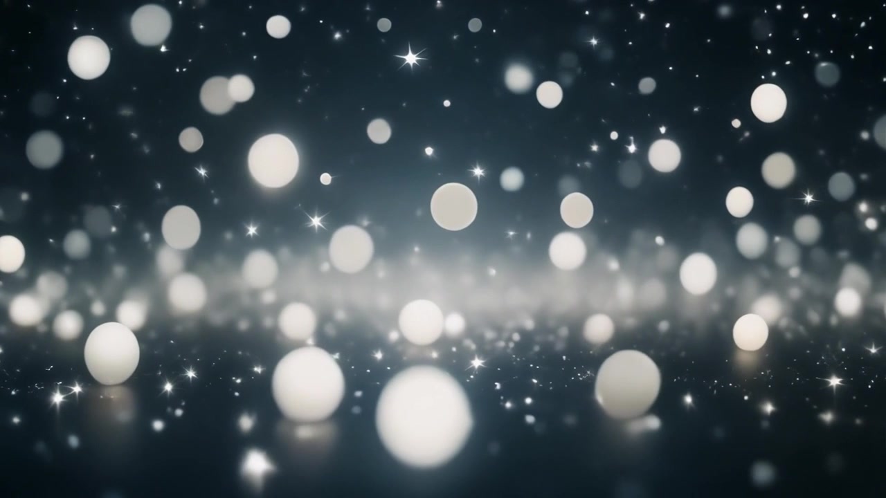 Yüzen Parlayan Beyaz Parçacıklar ve Bokeh Işıklarıyla Soyut Arka Plan