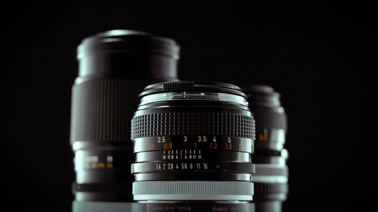 Vintage Camera Lens Spinning Speed Ramp Loop on Black Background