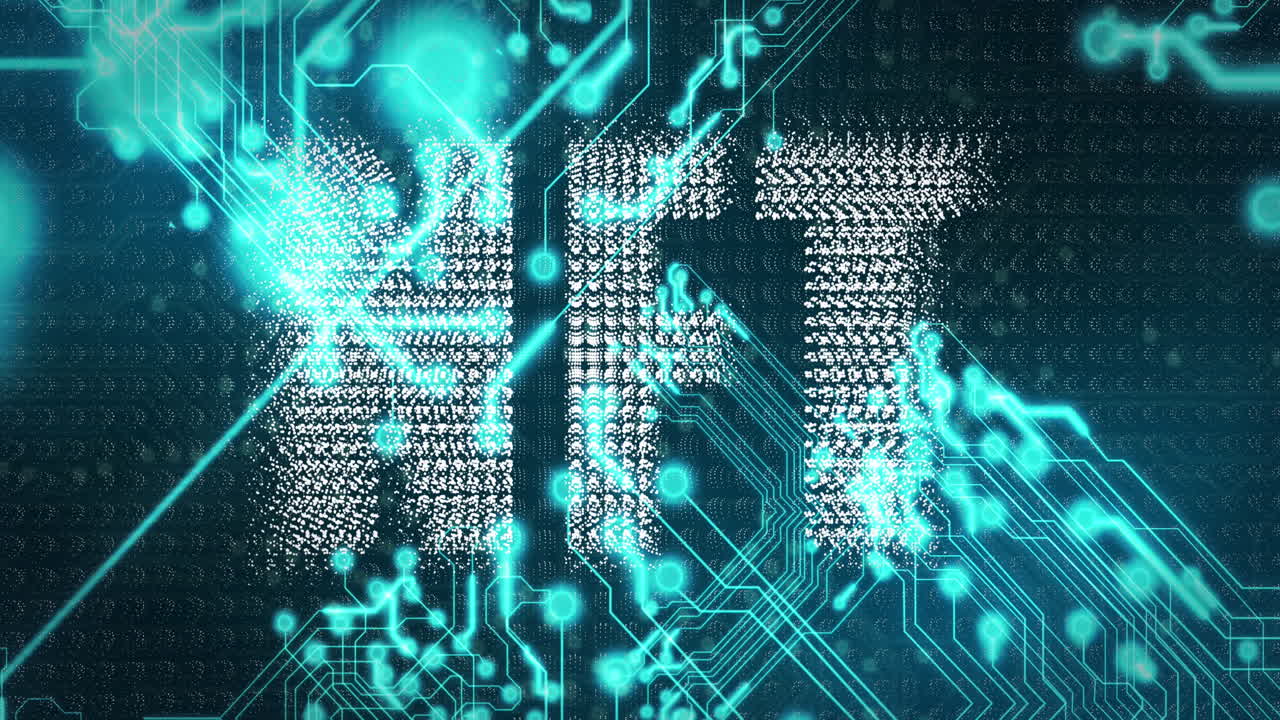animación de texto nft iluminado sobre patrones de placas de circuitos electrónicos