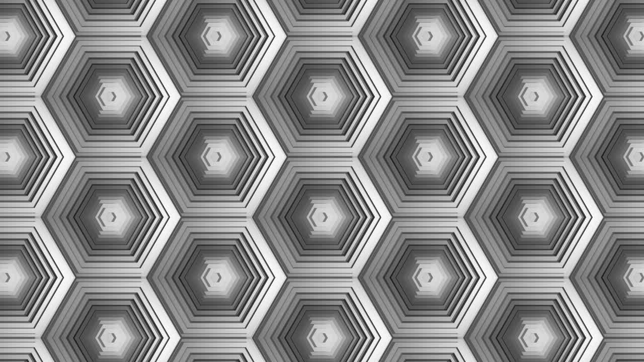 múltiples formas hexagonales tridimensionales con fondo de rollo animado.