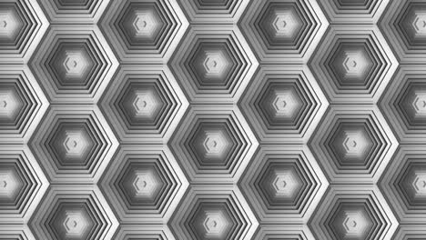 múltiples formas hexagonales tridimensionales con fondo de rollo animado.