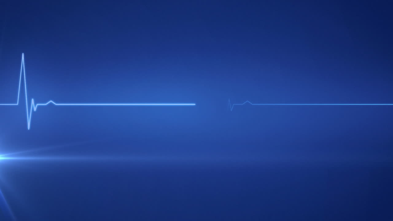 심장 박동 모니터의 파란색 빛 흔적의 애니메이션이 파란색 배경에 원활한 루프로 움직입니다.