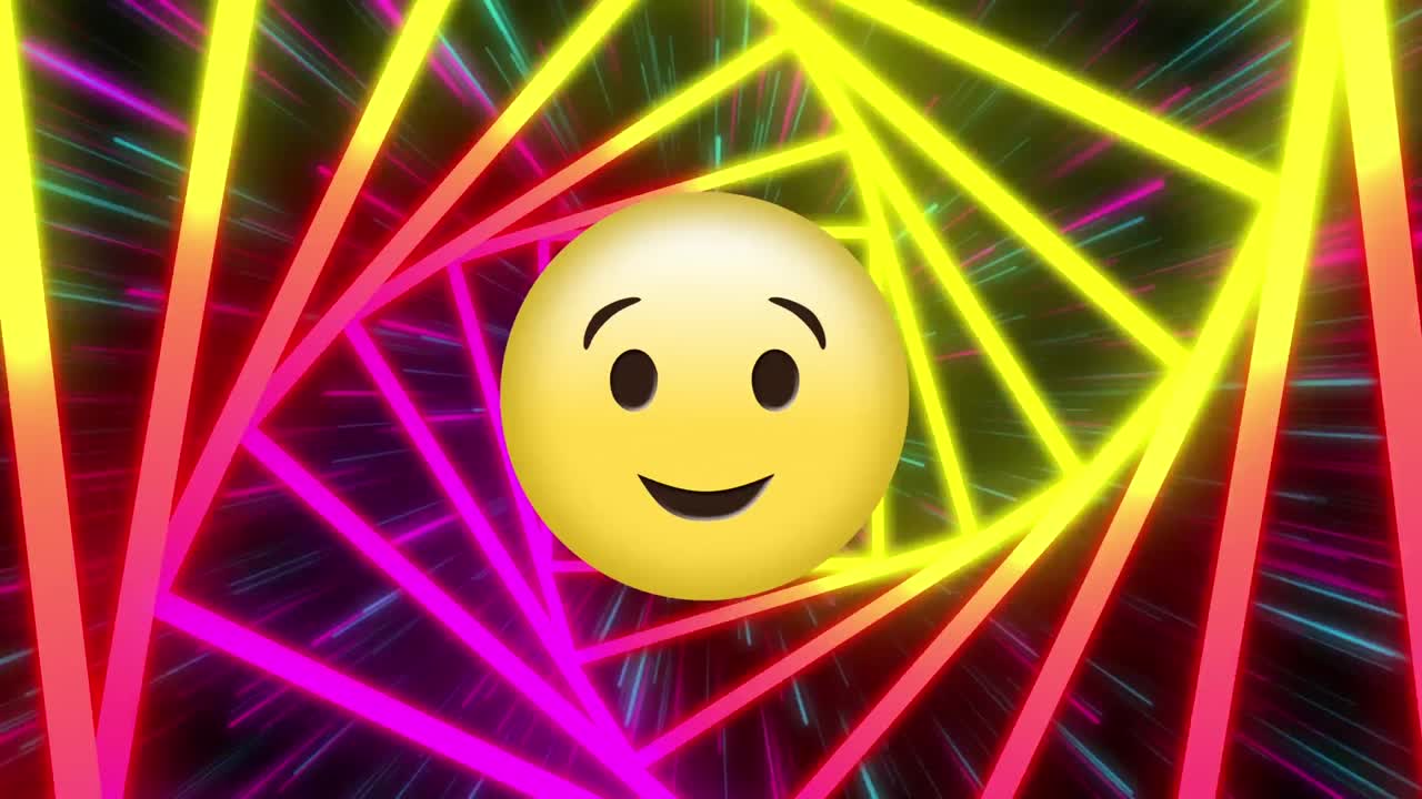 animación del icono de emoji sobre formas en movimiento