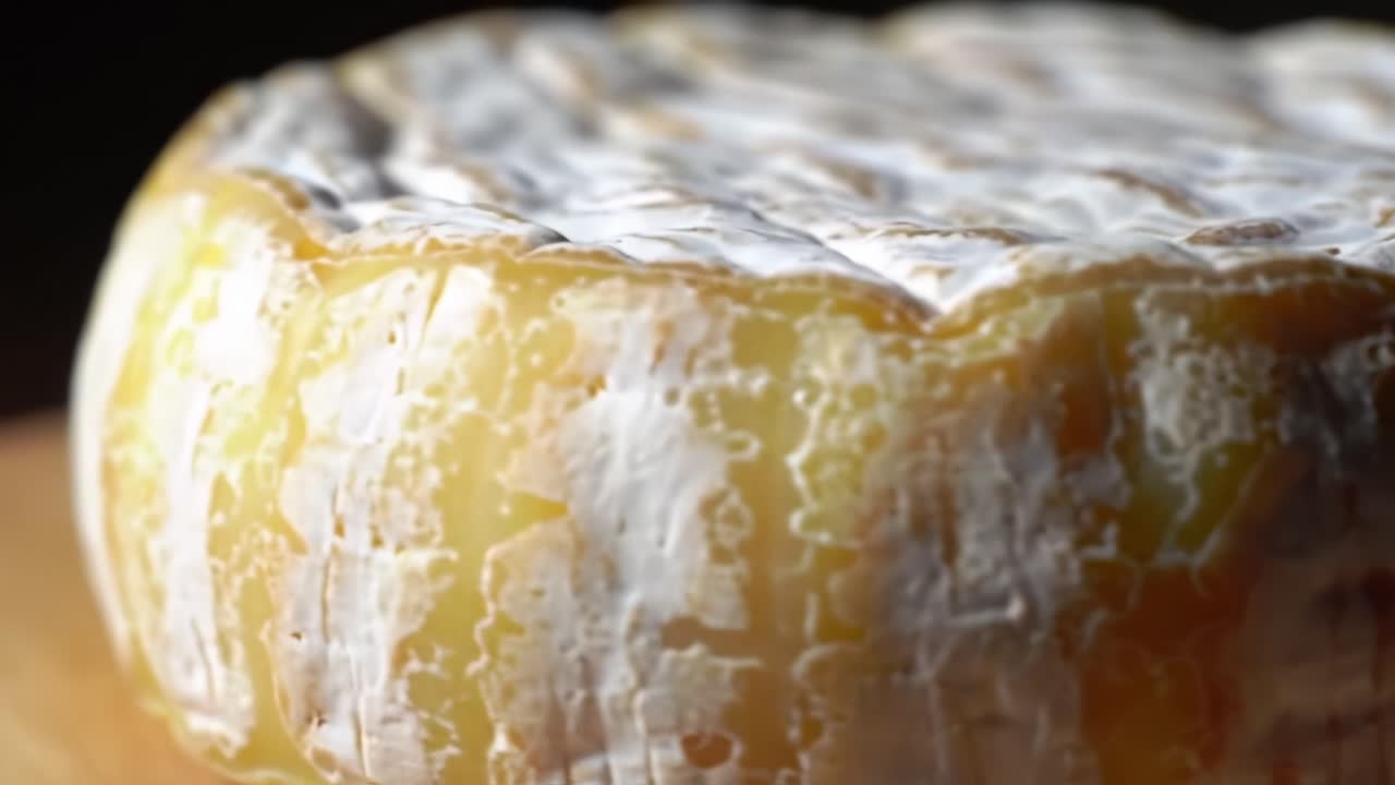 Close-Up View of Artisan Cheese with Distinctive Rind and Creamy Texture, Showcasing the Natural Beauty of Handcrafted Dairy Products