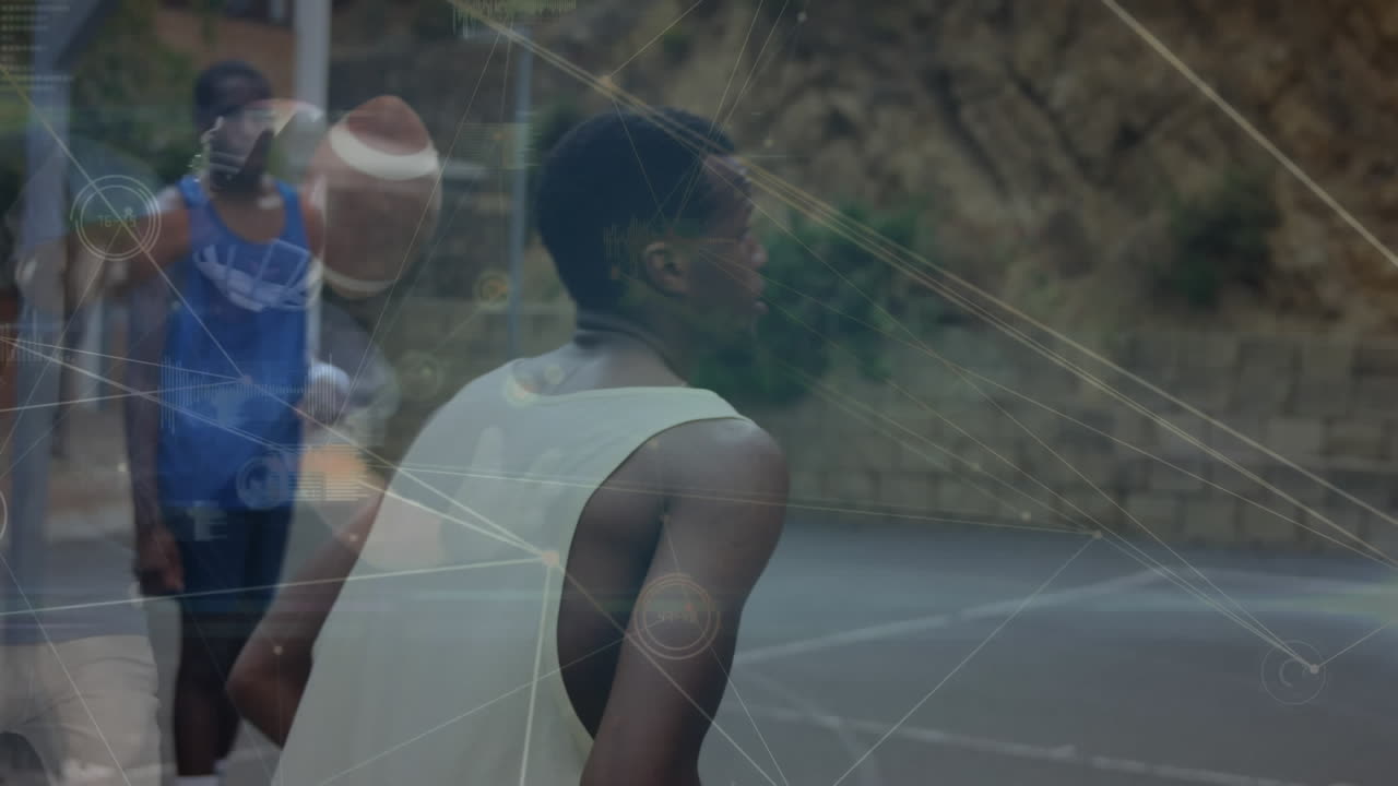 Animation of network of connections over diverse male basketball players