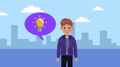 social media marketing animation with man and bulb in speech bubble