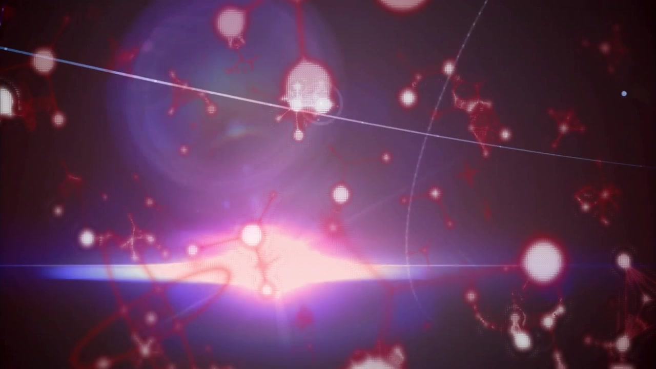 Apparendo, una sfera bianca luminosa si muove trascinando linee rosse che illustrano l'espansione della rete.