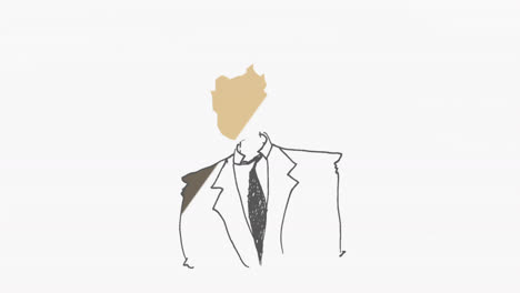 animation of businessman wearing glasses sketch against copy space on grey background