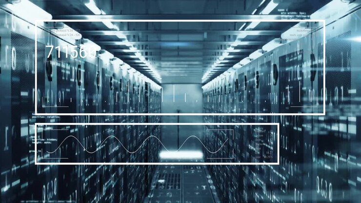 Animazione dell'elaborazione di dati digitali su server di computer