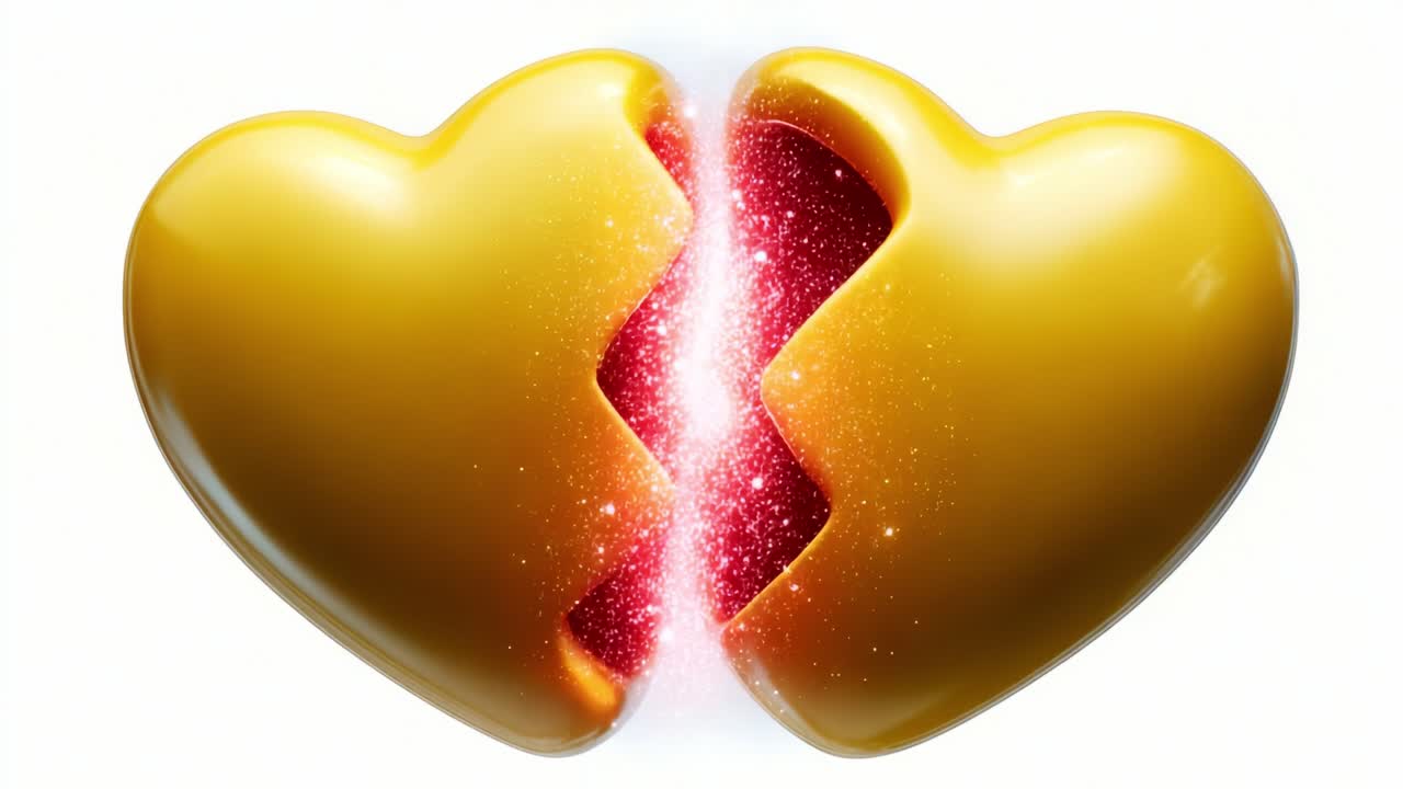 Visually Striking Representation of a Broken Heart Symbolizing Emotional Turmoil and Recovery, with Radiant Light Emitting from the Split as a Metaphor for Healing and New Beginnings