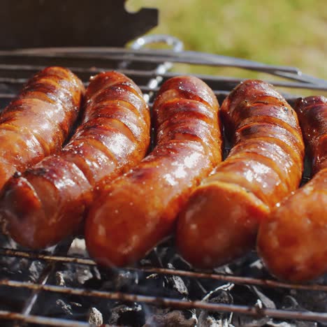 Dicke-Saftige-Würstchen-Grillen-Am-Feuer