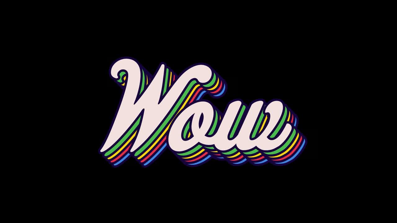 Animation of wow text on black background