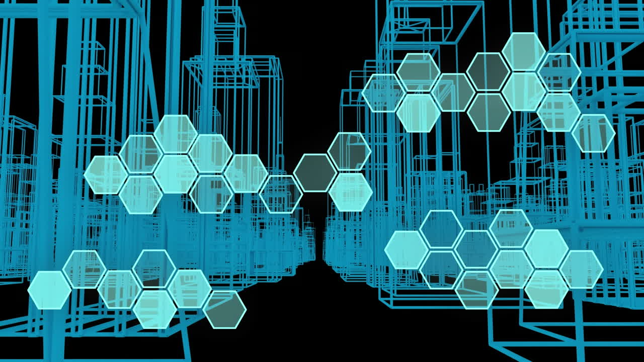 animación del procesamiento de datos sobre el paisaje urbano en 3d