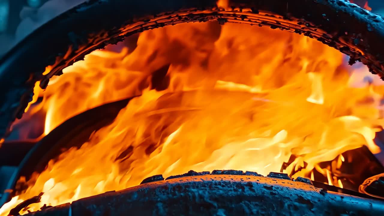 un coche está envuelto por llamas en el tablero de un coche