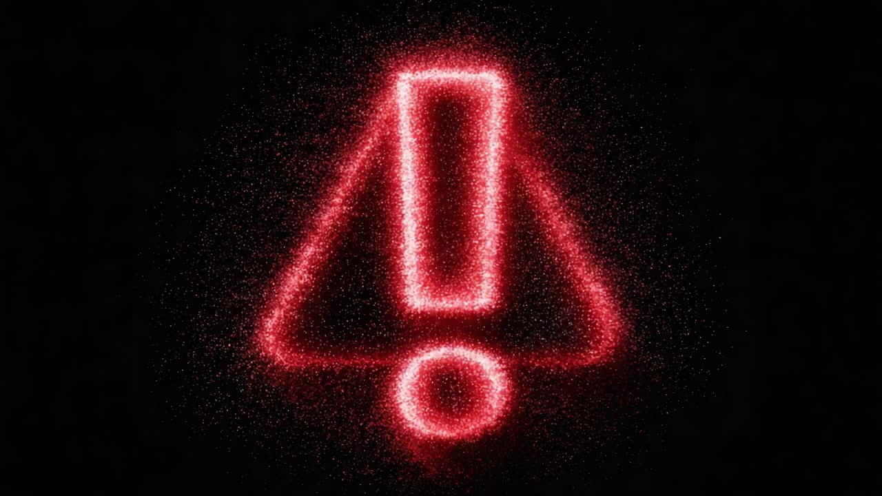 A Bold Warning Symbol Glows Intensely in Red Against a Dark Background, Emphasizing Urgency and Attention in a Dramatic Visual Representation of Caution