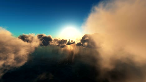 fly sunset above clouds and ocean 4k