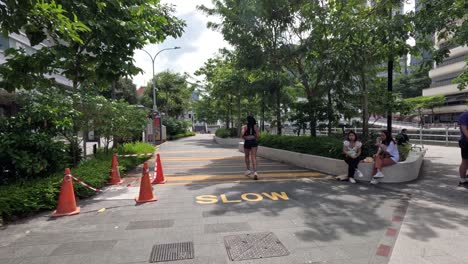 people and vehicles navigating a busy street crossing.