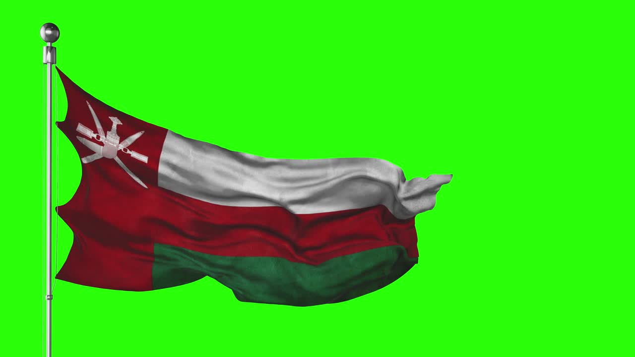 оманский национальный флаг, размахивающий на зеленом экране. анимация с ключевым цветом. иллюстрация оманской политики