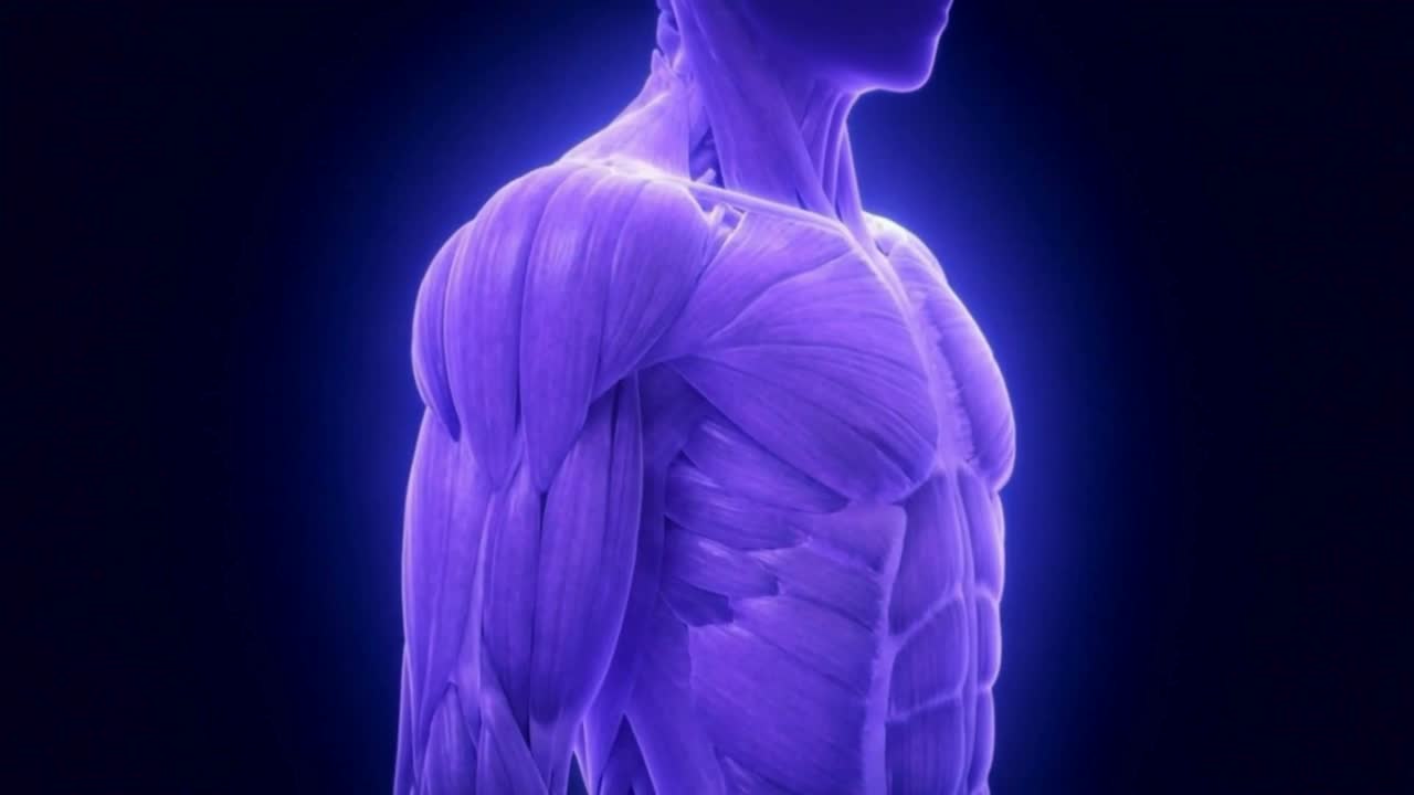 Rendering 3D rotante del sistema muscolare umano