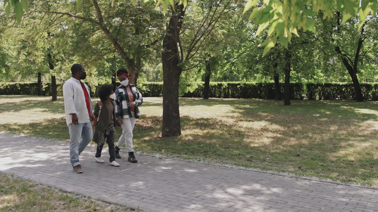 African American Family Walking Together in Park