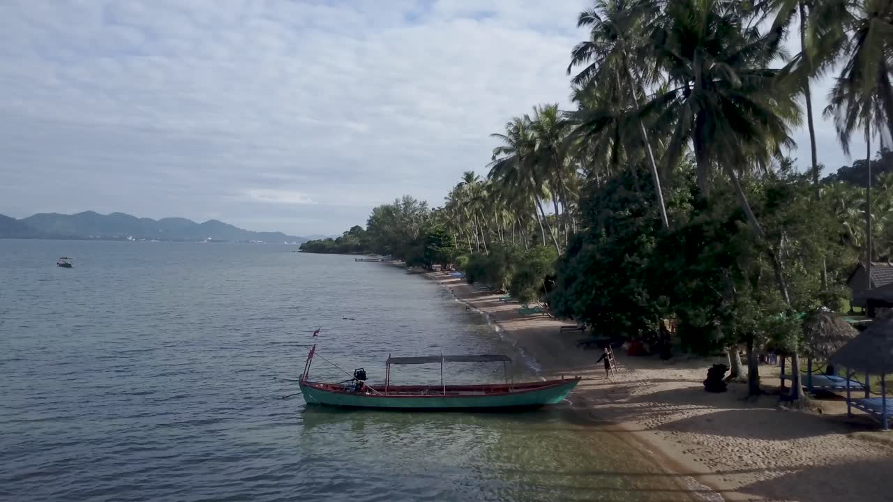 Tropical Beach with Palm Trees and Boat