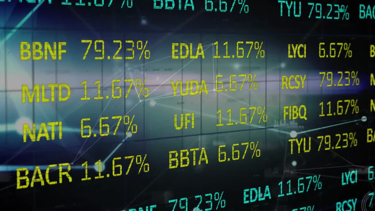 Animation of network of connections financial data on stock market screen