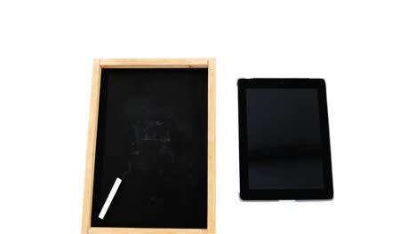 Digital-tablet-and-slate-on-white-background