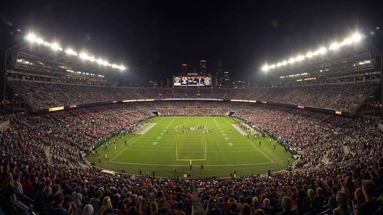 A Captivating Evening at the Stadium: Thrilling Moments from a High-Stakes Football Game Under a Starry Sky Filled with Passionate Fans and Bright Lights