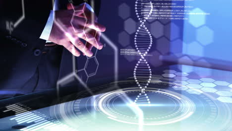 businessman showing dna helix