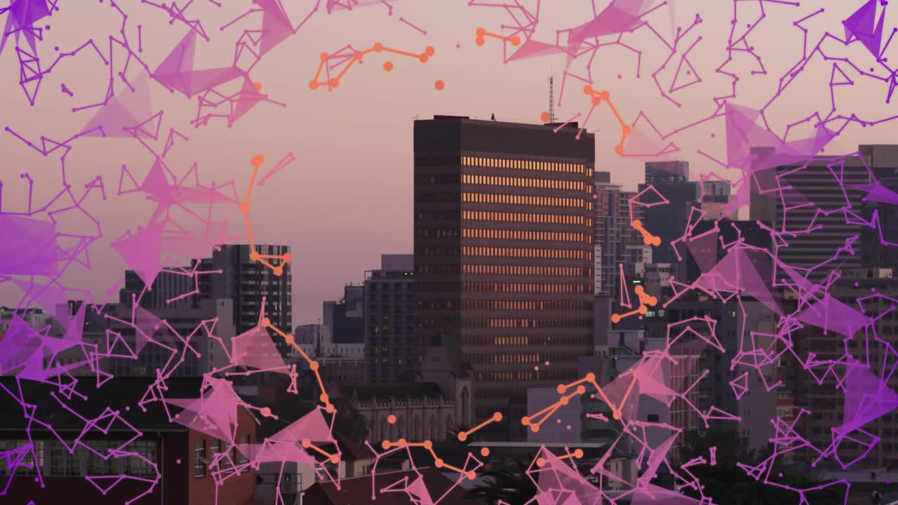 Polygon network overlay appearing from edges and expanding inward, showing tower connectivity