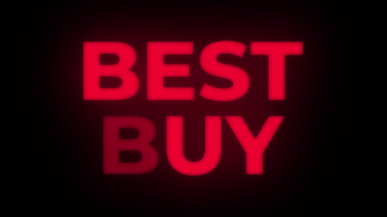 Best buy text blinking flickering neon red sign promotional loop background sale discounts deals