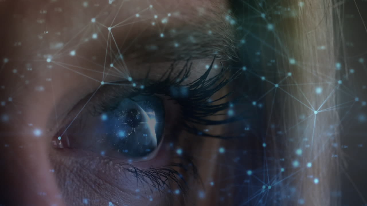 animación del ojo azul abierto con conexiones de luz en él