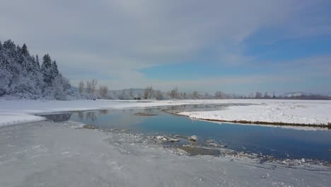 low ice drift on the frozen winter river lake overflight - drone collection stock video