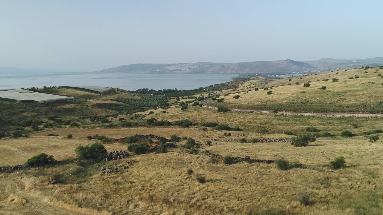 Riprese aeree del Mar di Galilea in Israele.