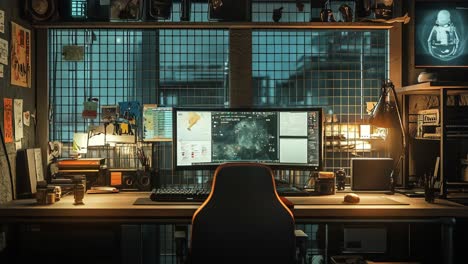 gaming workstation in a dark office