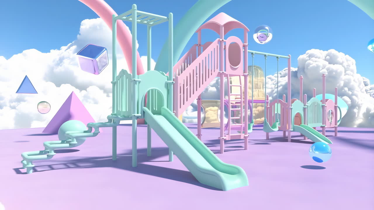 Dreamy Pastel Playground with Abstract Shapes in a Sky Landscape