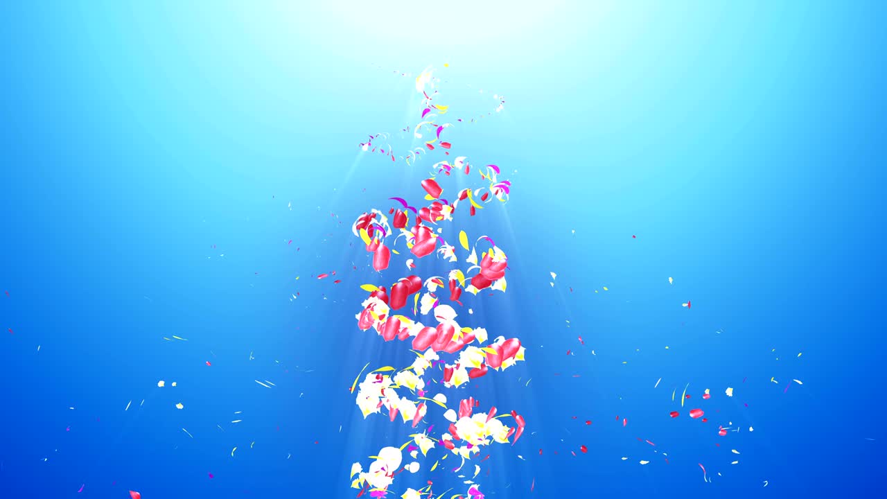 화려한 잎자루, 나선형 반이는 꽃잎, 꽃 모양, 예쁜 춤추는 꽃잎, 회전하는 꽃잎에서 소용돌이, 추상적인 루프 애니메이션.