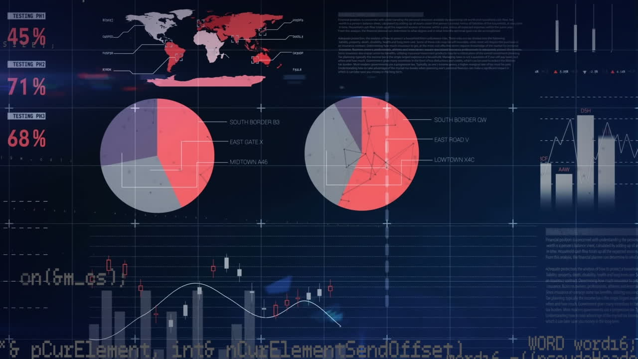 animación de la red de conexiones sobre el procesamiento de datos estadísticos contra un fondo azul