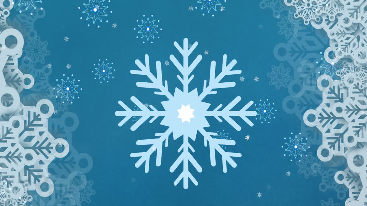 Animation of falling snowflakes on blue background