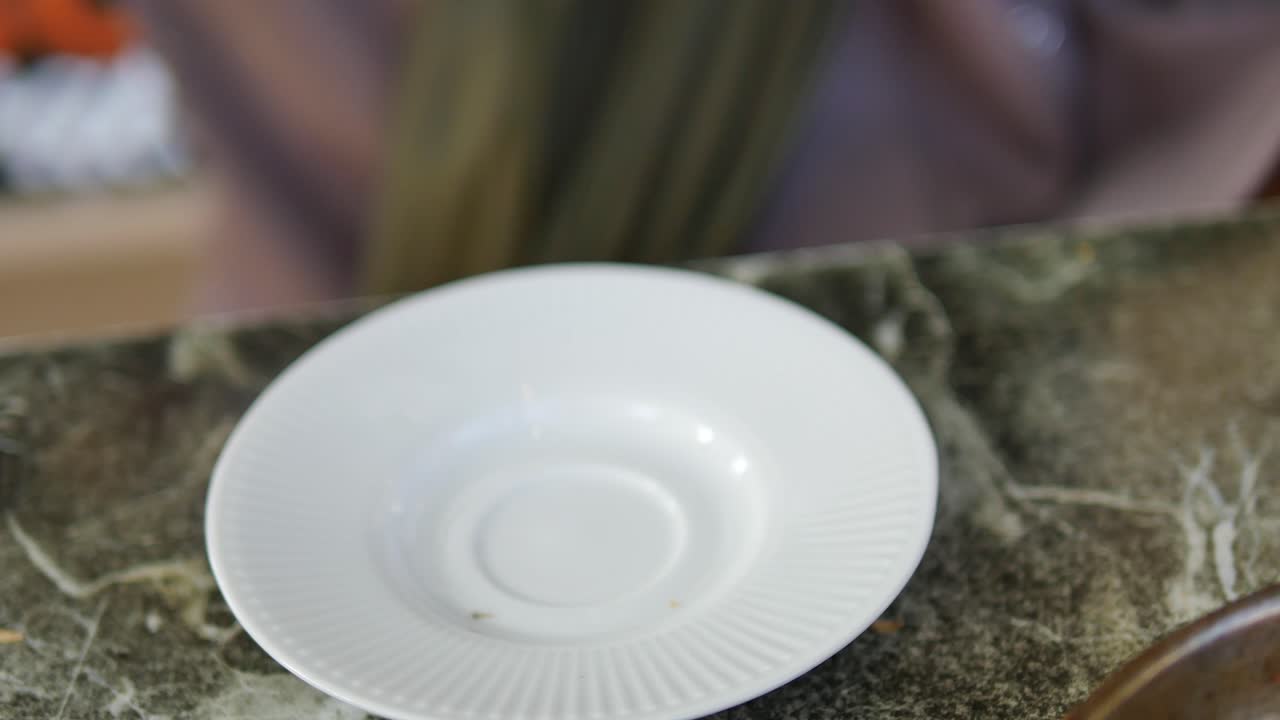 Empty White Plate and Saucer on Table