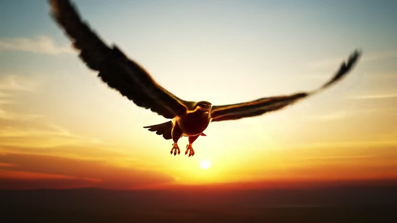 Eagle in Flight at Sunset