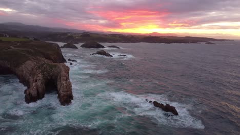 praia das catedrais aerial view of the holiday top tourist destination north spain galicia region at sunset