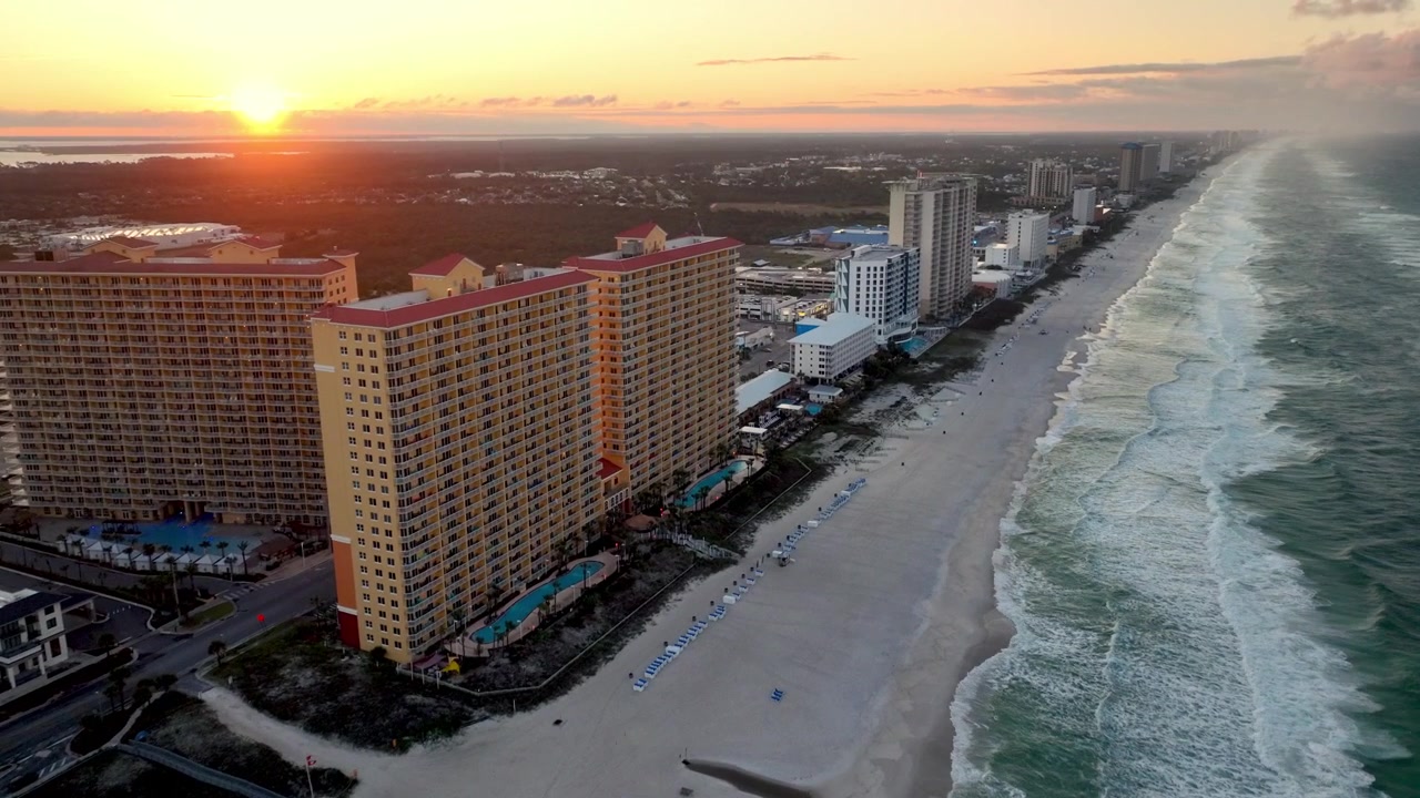 Panama City Beach, Florida all'alba, ripresa aerea in 5k