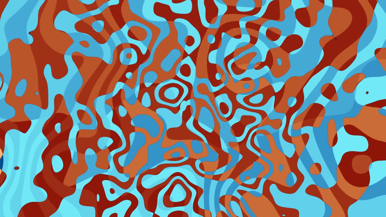 Vibrant Whirling Organic Fluid Shapes in a Psychedelic Kaleidoscopic Loop with Swirling Turbulent Orange and Blue Motion Pattern