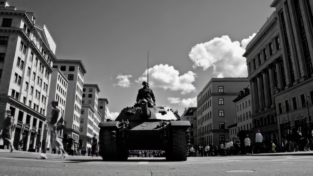 Tank Parade in a City Street